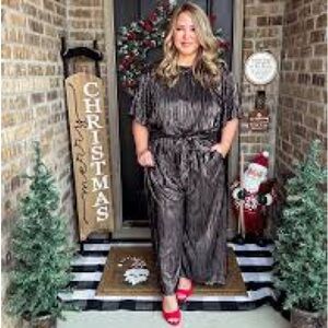176a. Smash & Tess Tasia Metallic Black Jumpsuit size Medium